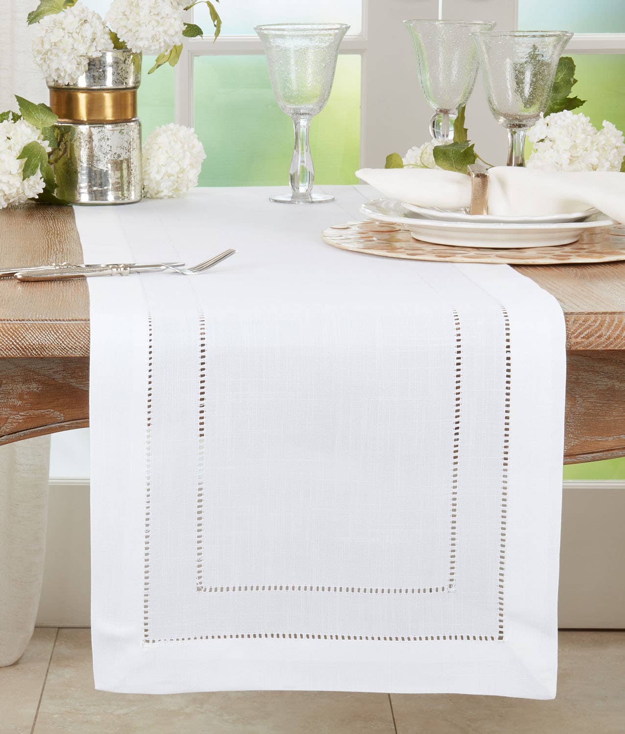 Fennco Styles - Wholesale Table Runner - White Double Hemstitch 16"X72" Table Runner0