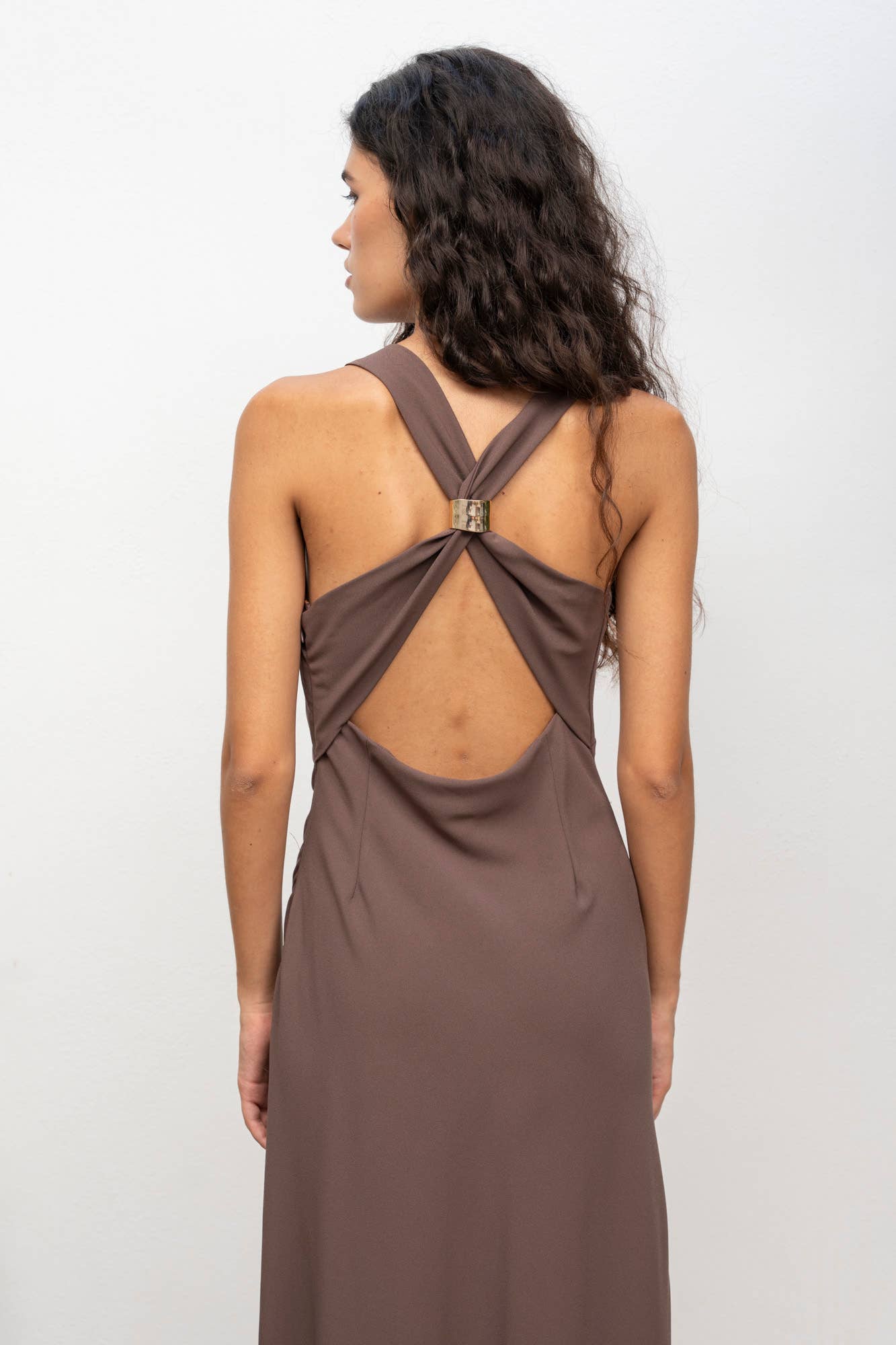 Brown CROSS-BACK MIDI DRESS for wholesale on Faire3