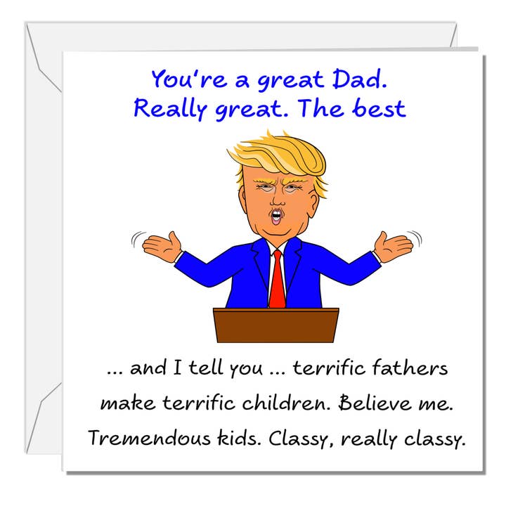 Biglietto per la festa del papà di Donald Trump - Divertente, umoristico e divertente cartone animato di Trump - For Daddy per la vendita all'ingrosso da parte di Swizzoo Cards