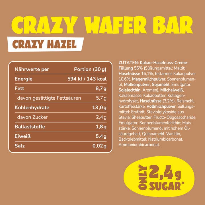 ahead - Wholesale Chocolate Bar - Crazy Hazel - Wafer Bar (Tray 12x30g)