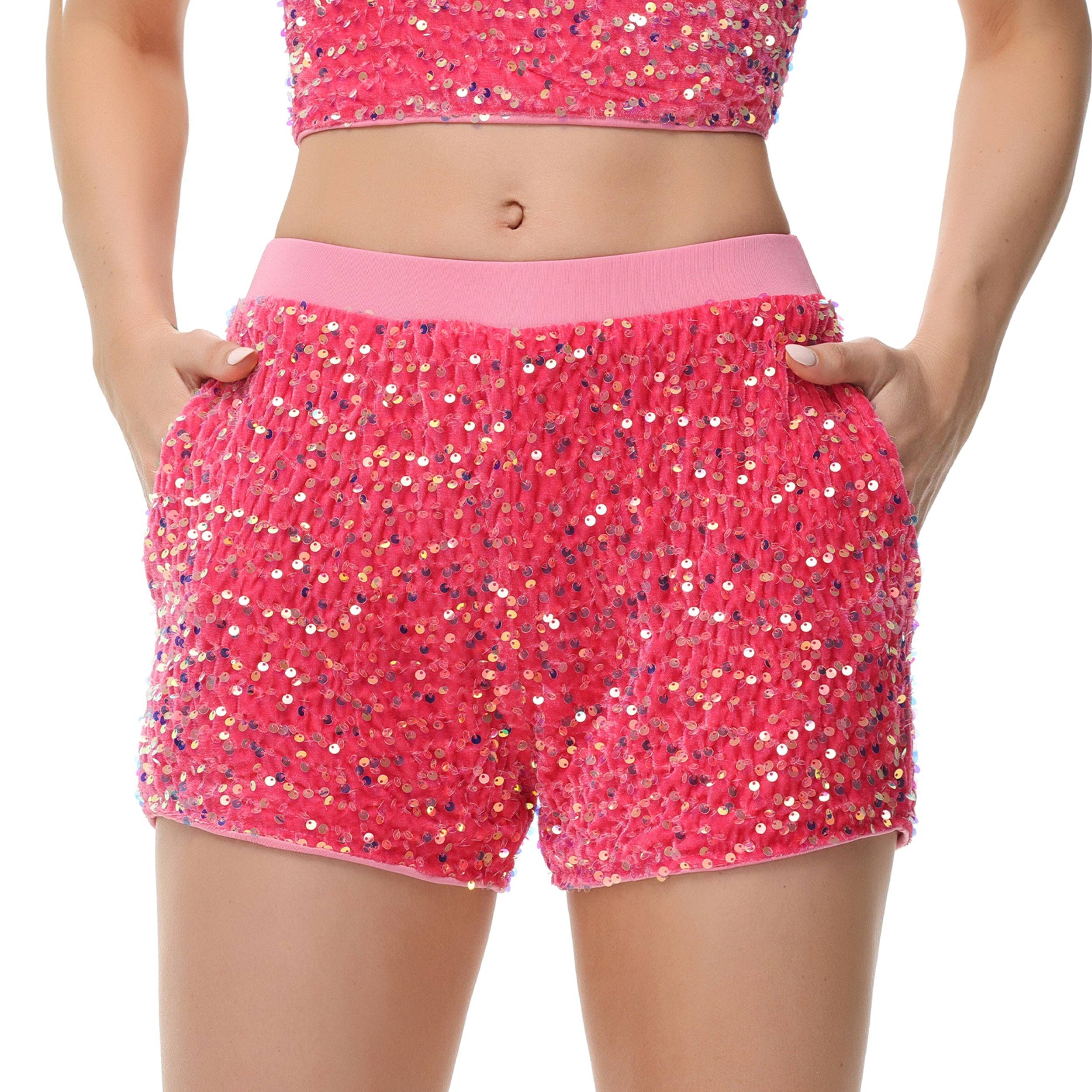 Anna Kaci Wholesale - Wholesale Shorts - Women's - Sparkly Sequin Shorts Elastic Waist with Pockets36
