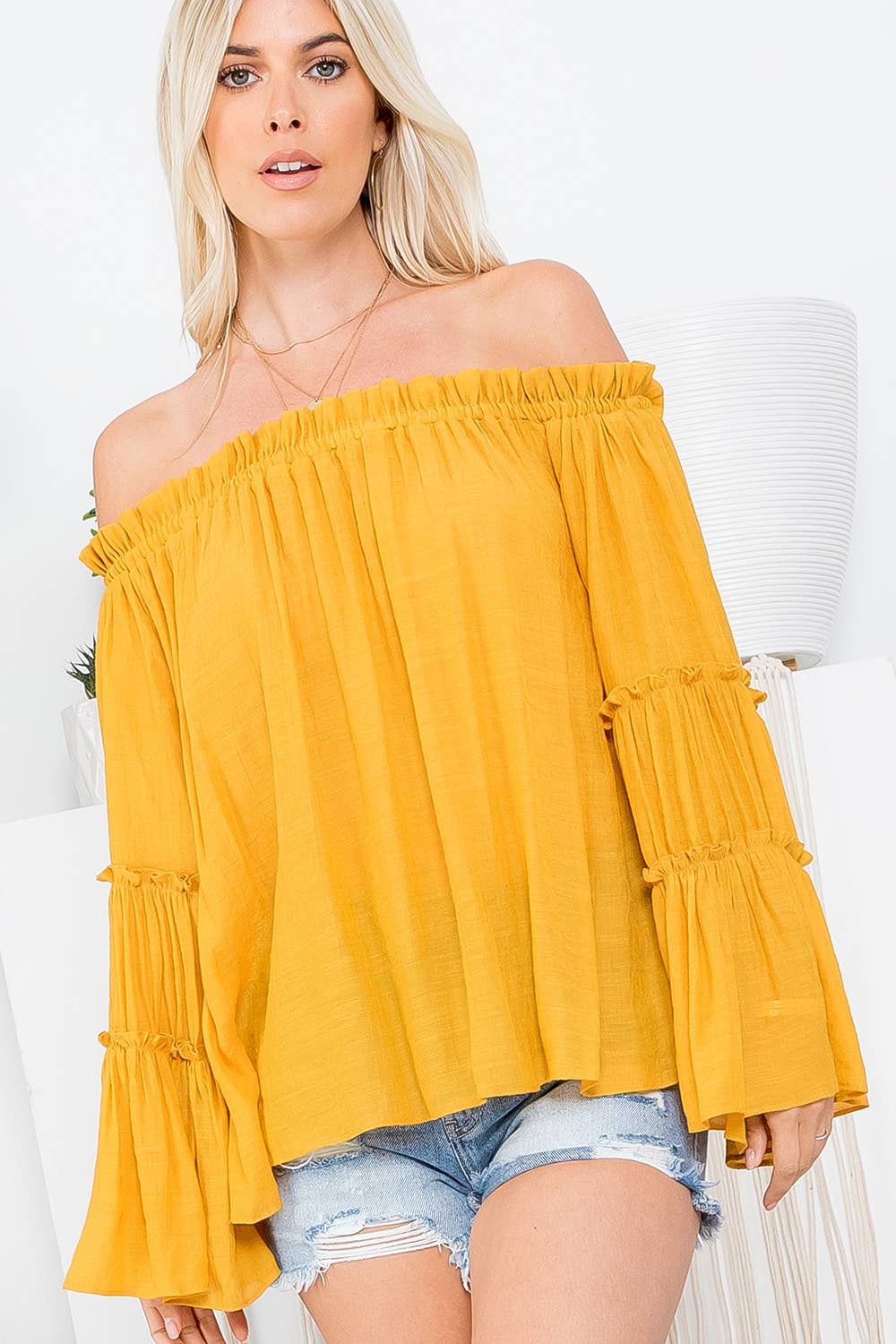 Sweet Lovely by Jen - Wholesale Blouse – Women’s - OFF SHOULDER TIERED BELL SLEEVE TOP6
