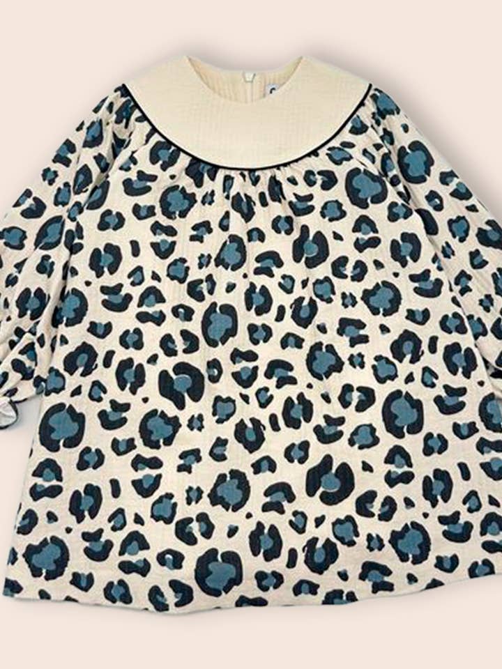 Robe fille imprimé animal avec col beige | Cocote x Charanga pour la vente par Charanga