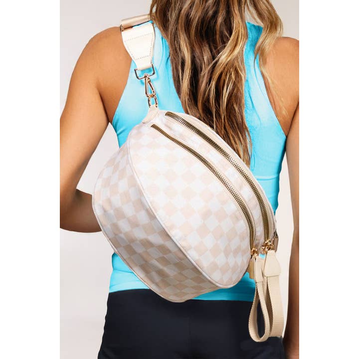 LA Society - Wholesale Crossbody Bag - Women's - Checkered Print Wide Strap Large Crossbody Bag