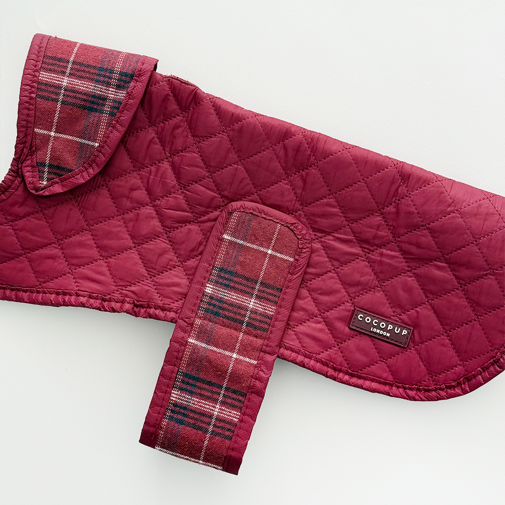 Cocopup London - Wholesale Pet Coat - Dog - LUXE Quilted Dog Coat - Mulberry Plaid2