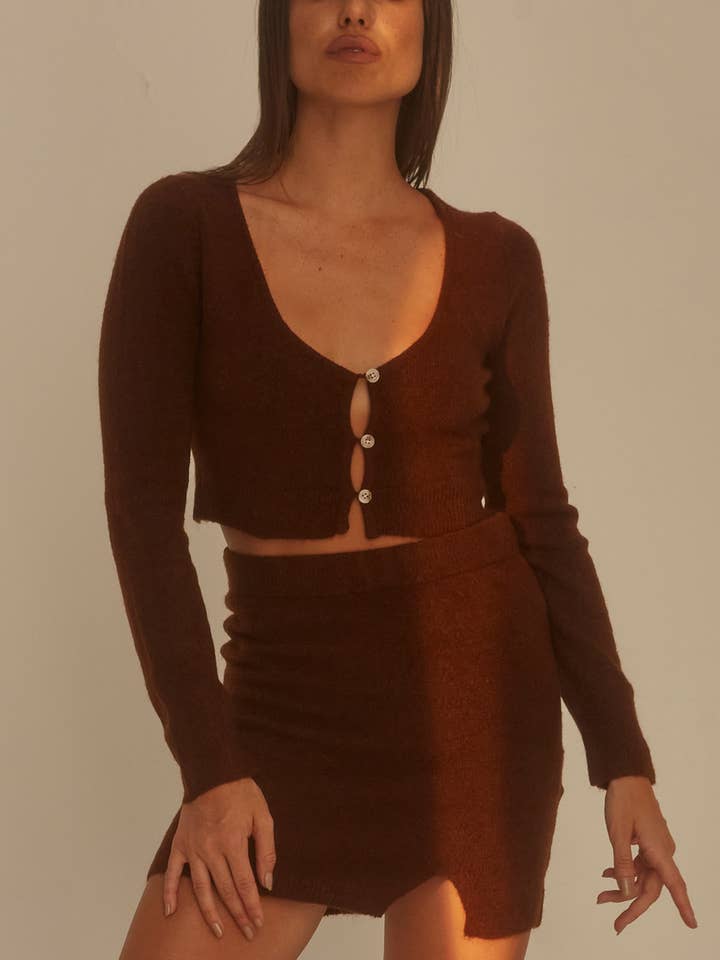 CT7504 - Arlo Button Front Cardigan & Mini Skirt 2 Piece Set for wholesale by Crescent