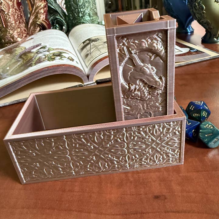 American Carver LLC - Wholesale Dice - Folding Dragon Dice Tower & Storage | TTRPG, D&D, TCG, CoC6