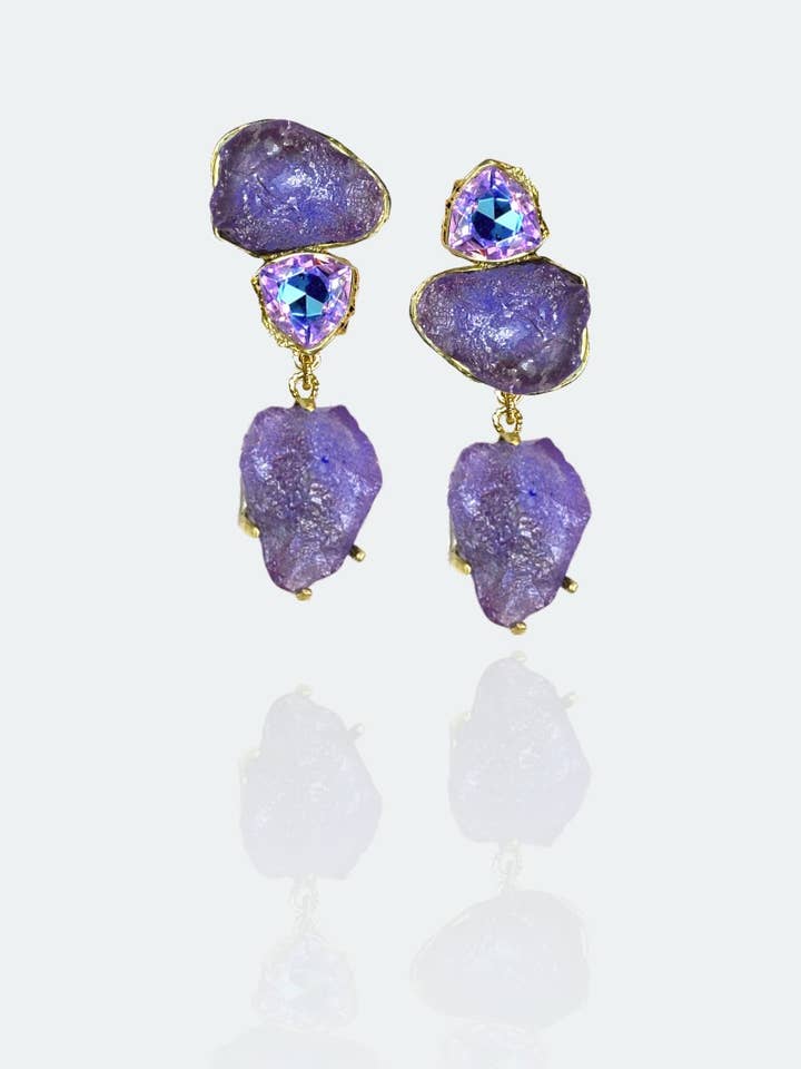 Boucles d'oreilles Lumina Double Pierres en Résine avec Cristal pour la vente par Sebastián Isabelino