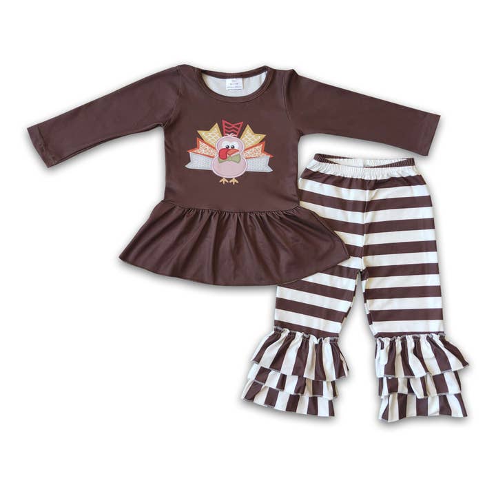 Turkey print top match stripe pants baby girls thanksgiving for wholesale by Yawoo Garments