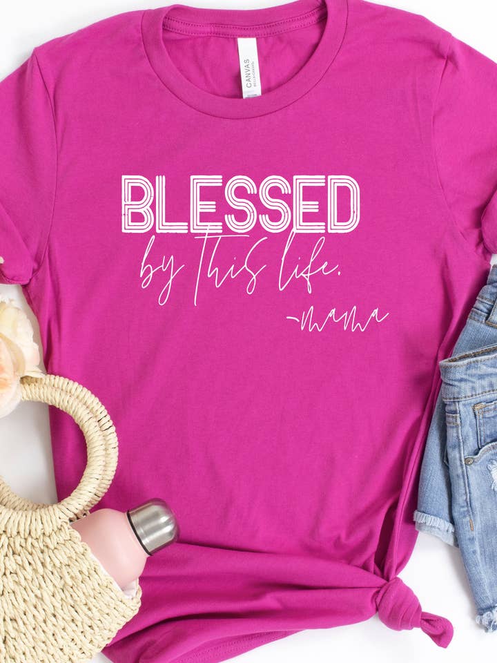 T-shirt graphique pour la fête des mères Blessed by this Life pour la vente par Cali Boutique Wholesale