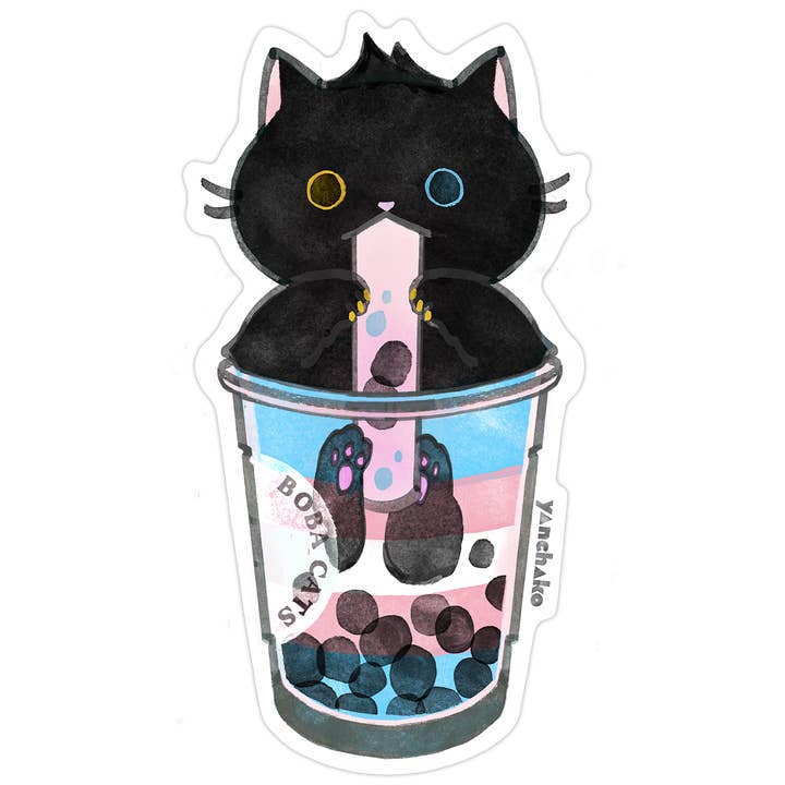Die-cut Vinyl Sticker Boba Cats Boba T for wholesale by YANCHAKO
