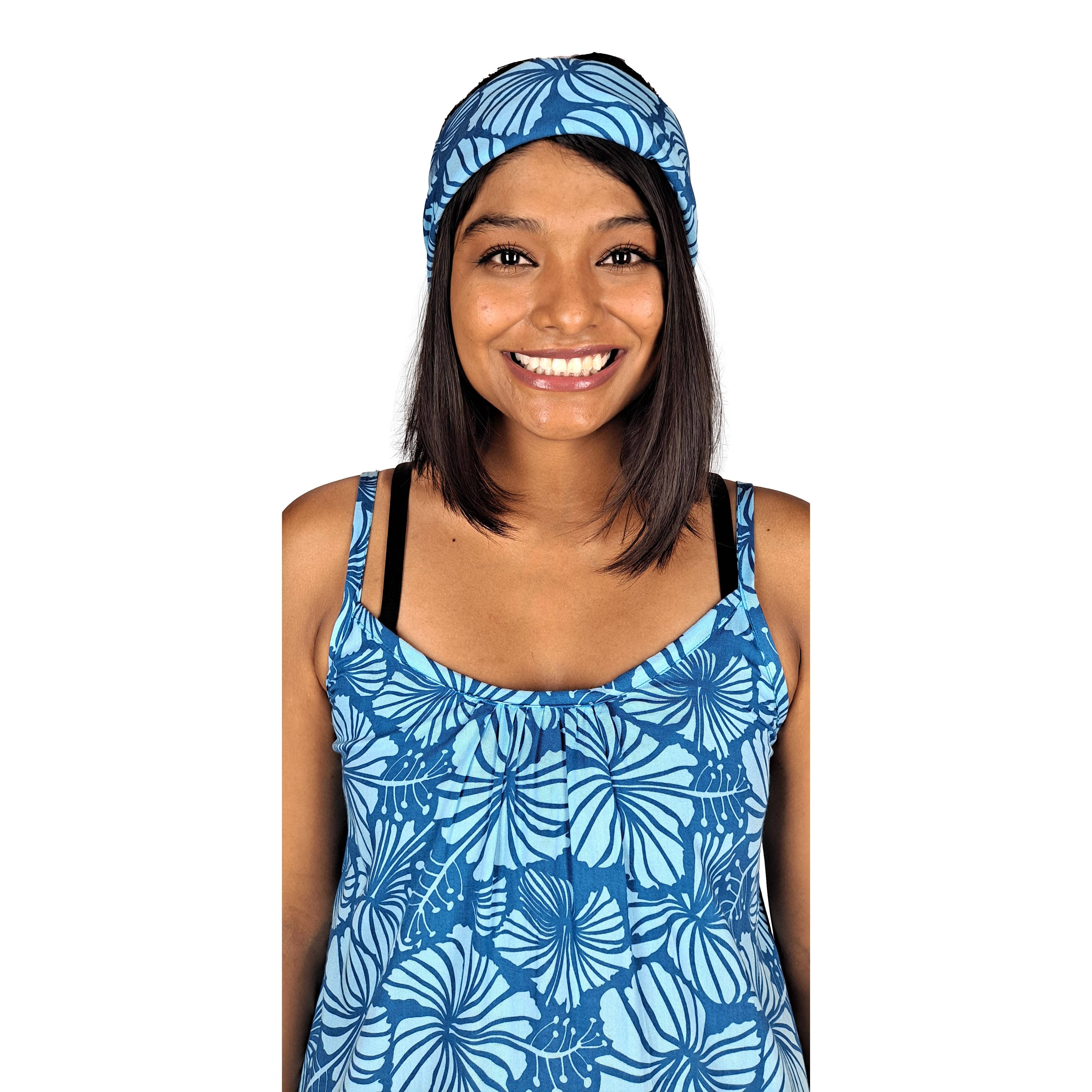 Island Style Clothing Co by Akamai Distribution Ltd - Wholesale Bandana - Women's - Bandana Blue Hibiscus Lightweight Rayon 21 x 21 6