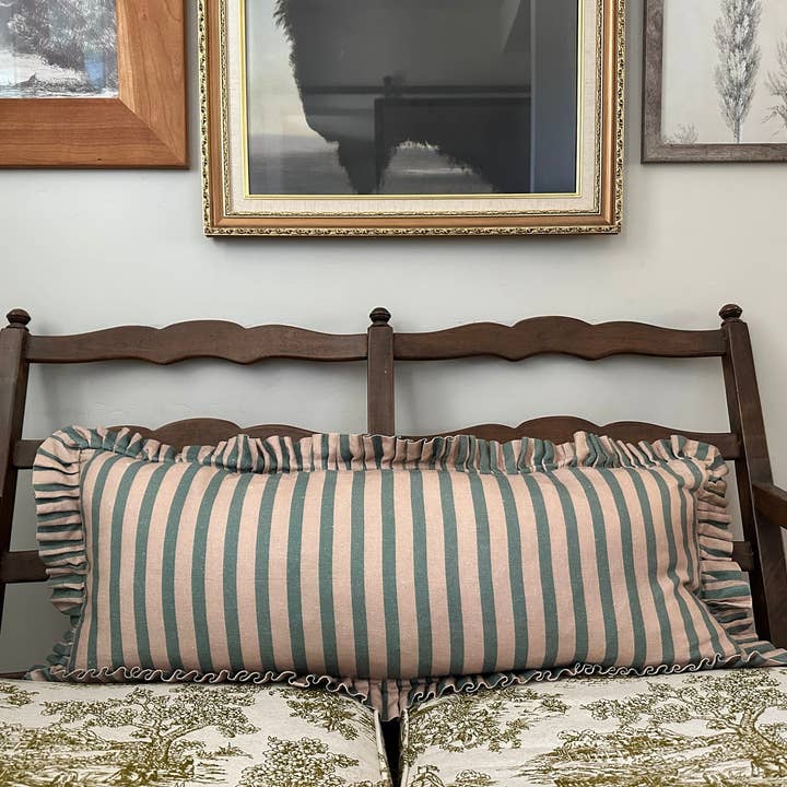 Rennah Collective - Wholesale Throw/Decorative Pillow - Indigo Striped-Ruffle Lumbar Pillow Cover1