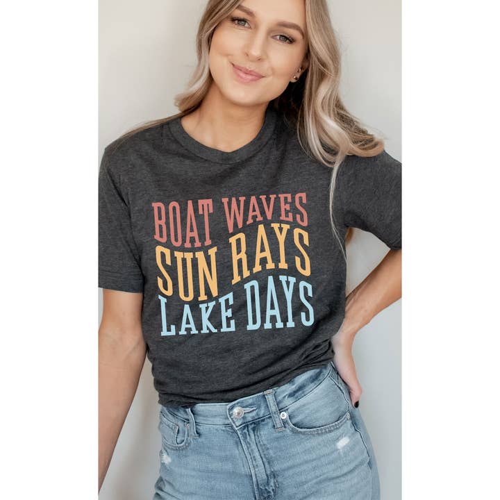 Boat Waves Sun Rays and Lake Days Graphic Tee for wholesale by Kissed Apparel