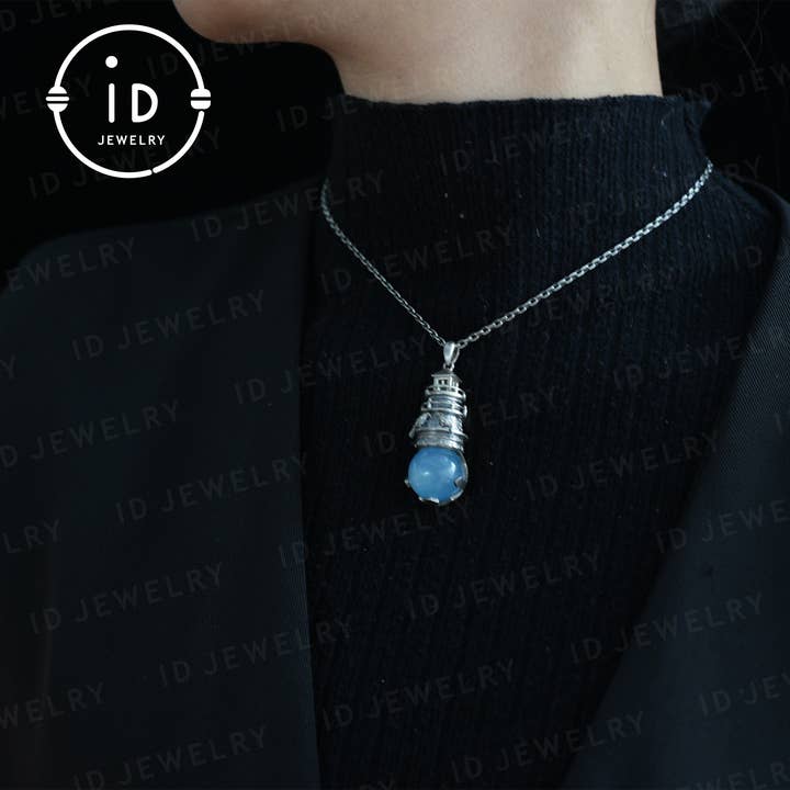 idjewelry – wholesale Individual charm/pendant – Handmade Lighthouse Pendant | Gothic Amulet with Aquamarine | Mystic Ravens | Magical Protection Jewelry | Vintage Fantasy Style7