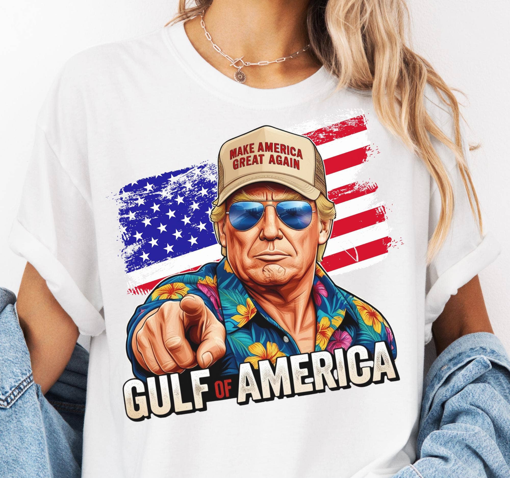 CVH DREAMY LTD - Vente T-shirt à imprimés – femme - T-shirt Gulf of America Trump, T-shirt Rendre à l'Amérique sa grandeur
