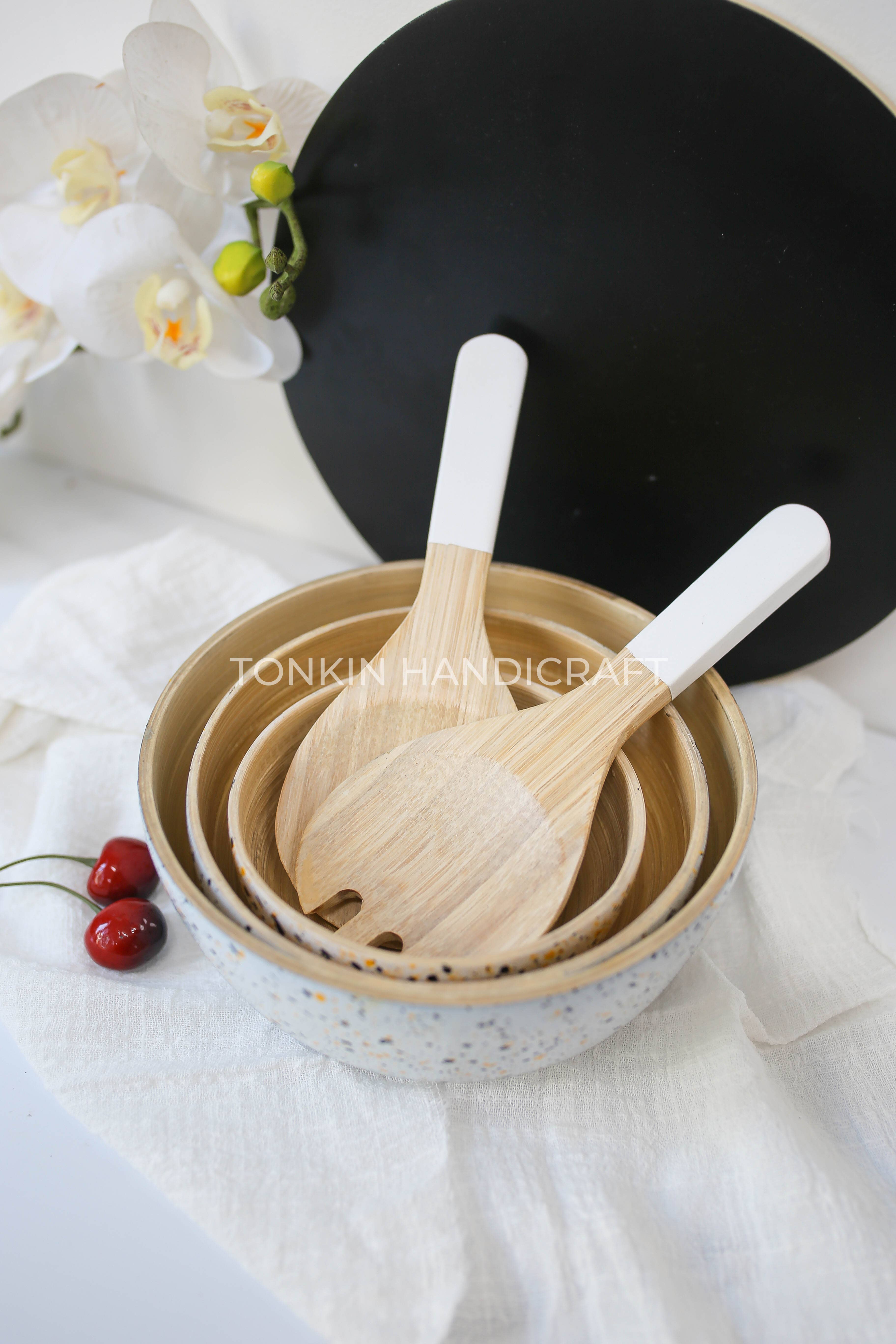 Tonkin Handicraft – wholesale Serving utensil – Set 2 Salad Bamboo Utensils7