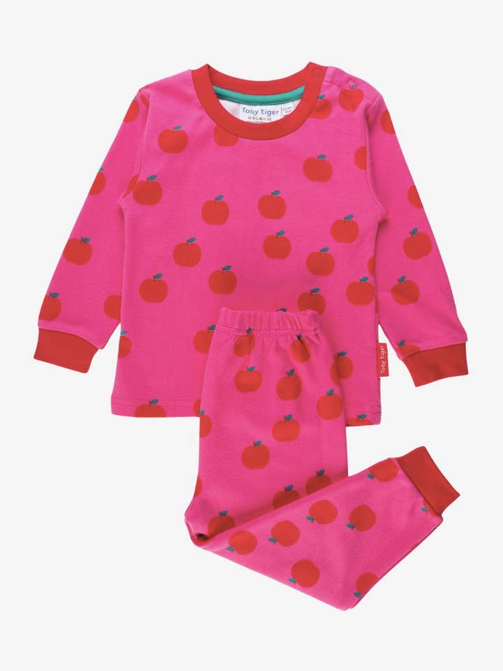 Pijama infantil de algodão biológico de manga comprida com estampa de maçã por atacado de Toby Tiger GmbH