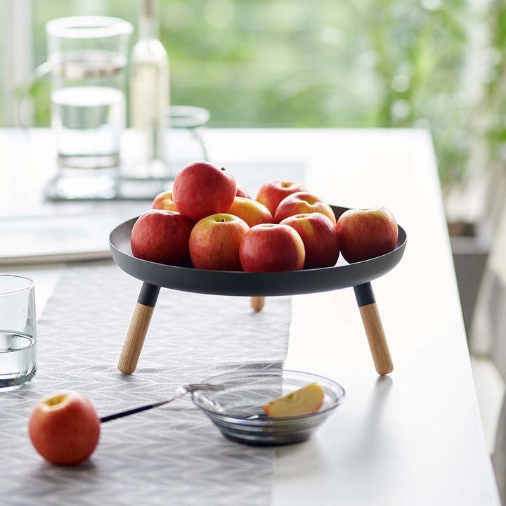 Yamazaki Home - Wholesale Decorative Tray - Countertop Pedestal Tray - Steel + Wood