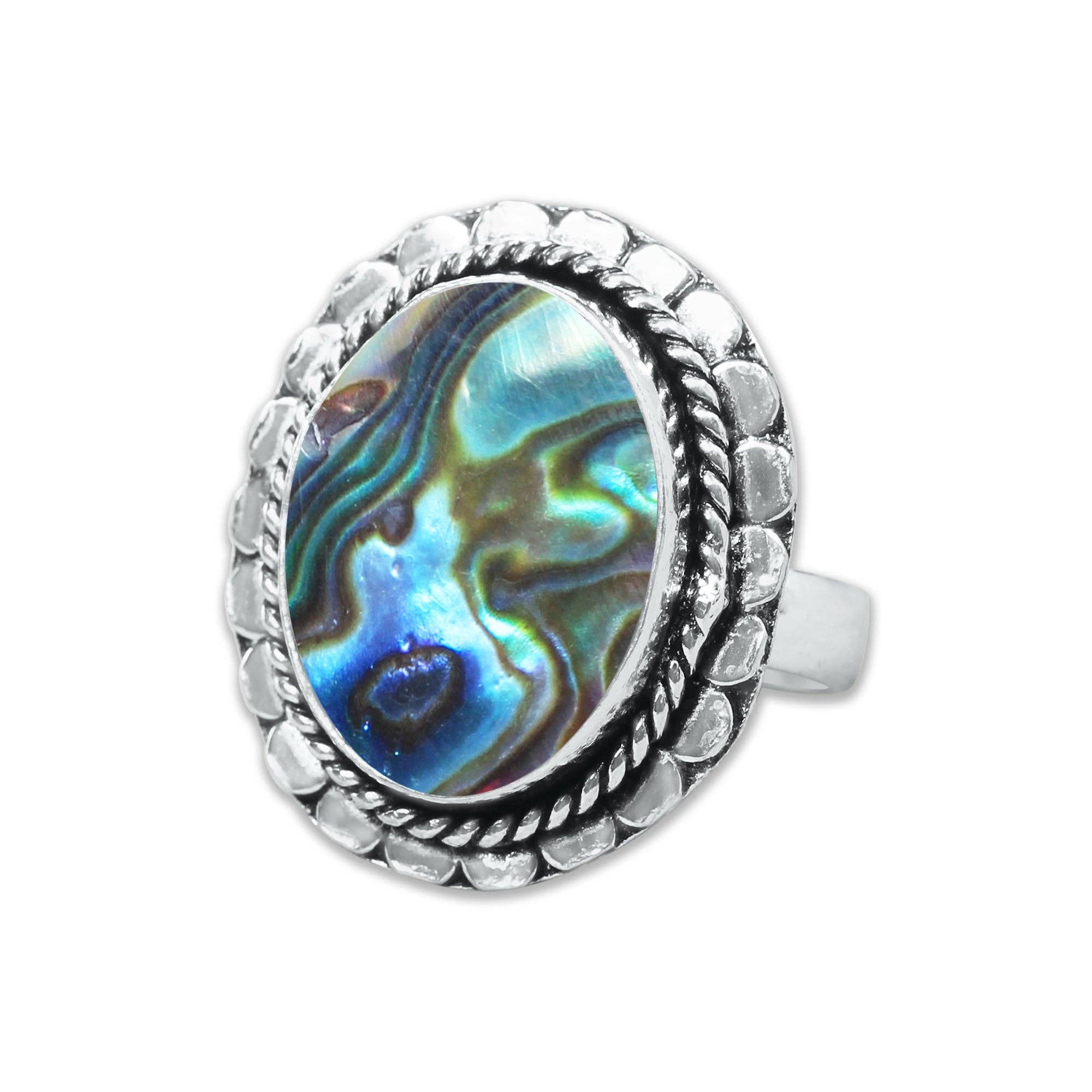 Handmade Jewels - Wholesale Cocktail/Statement Ring - Abalone Shell Rings – Handmade, Silver-Plated, Assorted Boho Designs (US Sizes 6–10)17
