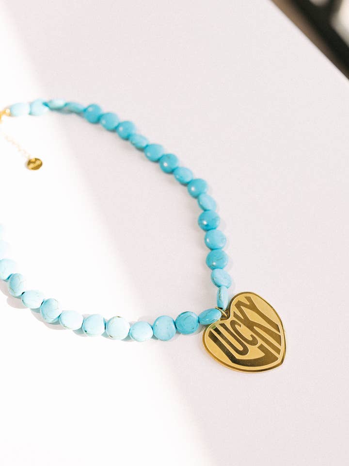 Glücksbringer-Halskette mit Stein - Türkis für den Großhandel von BELJOY