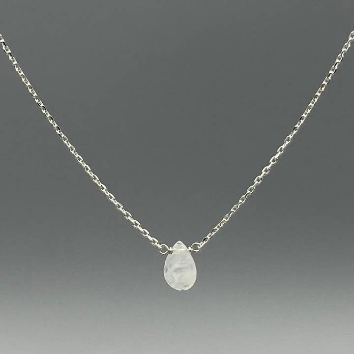 Something Silver - Wholesale Pendant/Charm Necklace - Dainty Teardrop Gemstone Necklace