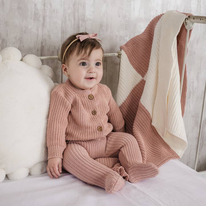 Baby Cardigan Footie Gift Set ~ Rose for wholesale by Bon Knit