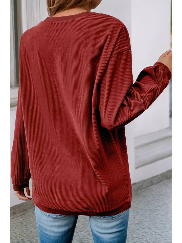 Little Daisy Closet - Wholesale Sweatshirt - Women's - JOLENE Ribbed Corded Oversized Sweatshirt