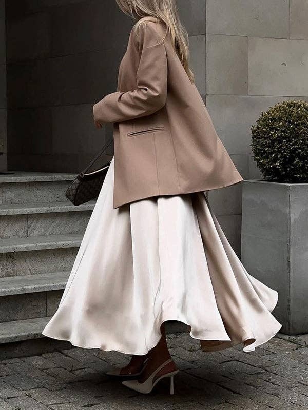 Sheer Trend - Venta al por mayor Falda - Mujer - Faldas plisadas de color liso, línea A, cintura alta y elástica7