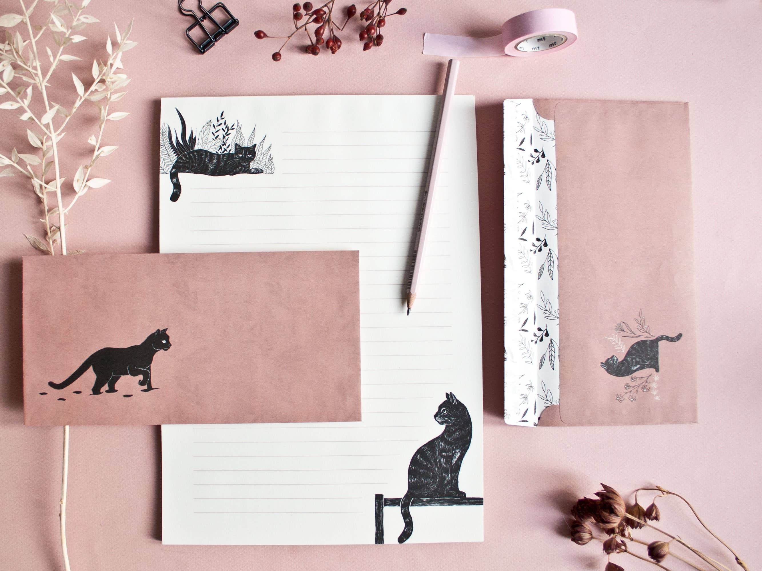 Katja Rub - Wholesale Stationery/Notecard Set - Stationery set cats, A4 notepad & 10 envelopes4
