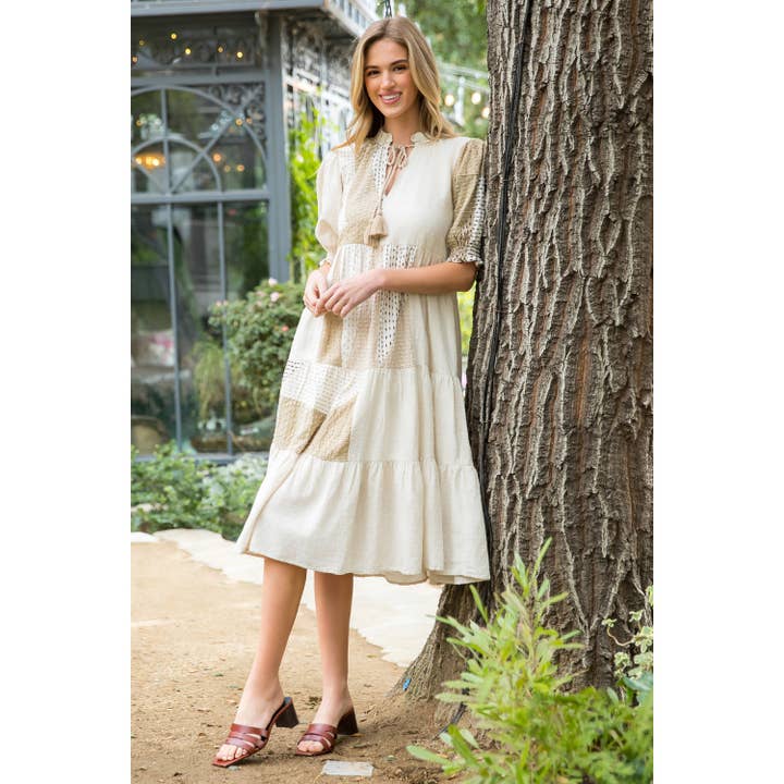 Hand Embroidered Patchwork Midi Dress for wholesale by THML