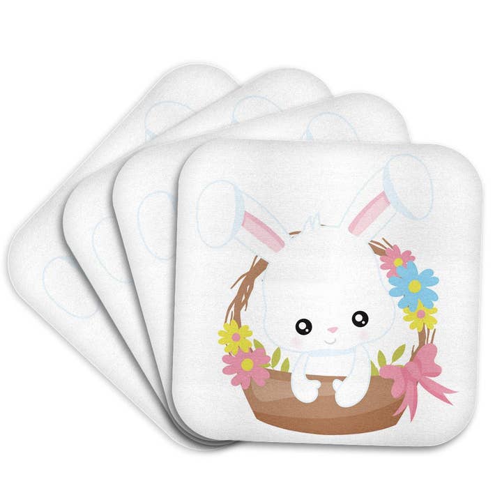 3dRose - Wholesale Coasters - 3dRose, Cute White Easter Bunny In An Easter Basket Illustration, Coaster7
