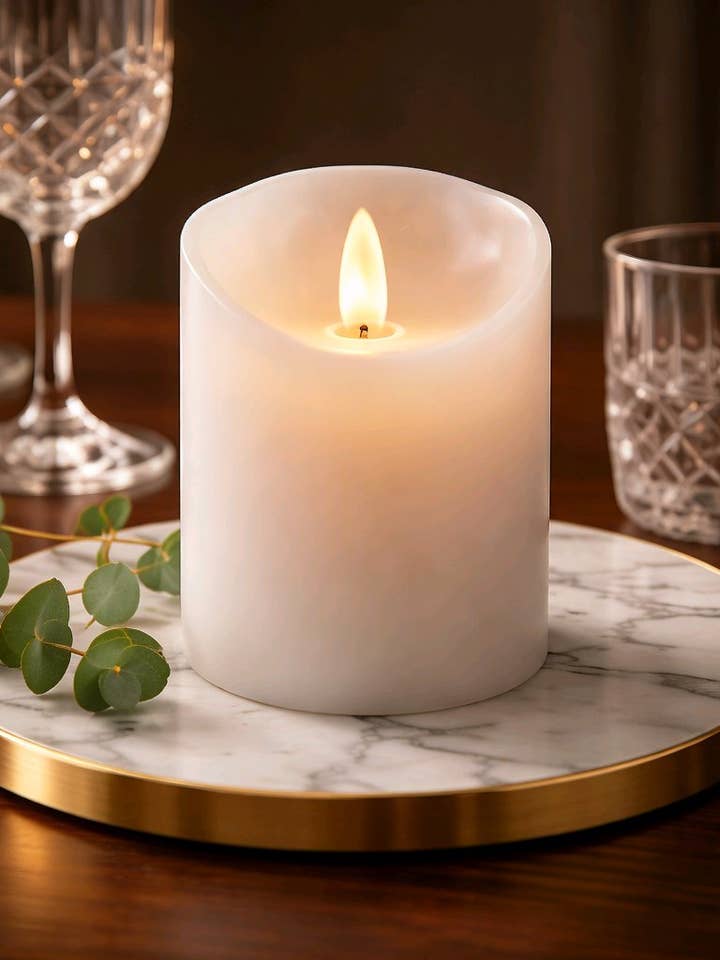 White Timered Moving Flame LED Candle 3x4in for wholesale by Wholesale Home Decor
