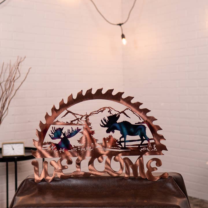 Moose & Mountain Sawblade Welcome Sign for wholesale by TSfab
