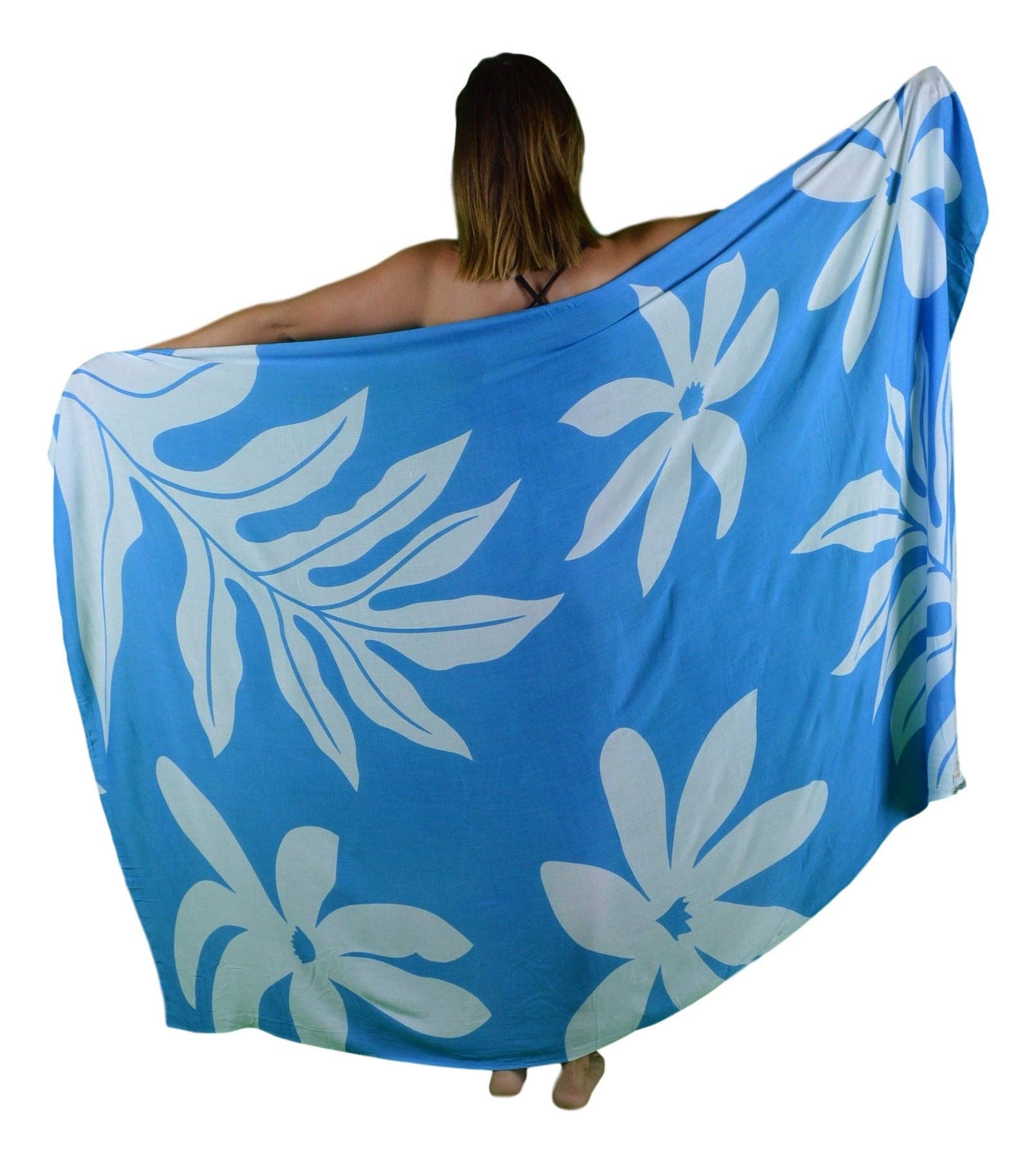 Island Style Clothing Co by Akamai Distribution Ltd – Cobertura de biquíni - Mulher por atacado – Sarong Flor de Tiare - Pareo Azul Cobertura de Praia c/ Fivela0