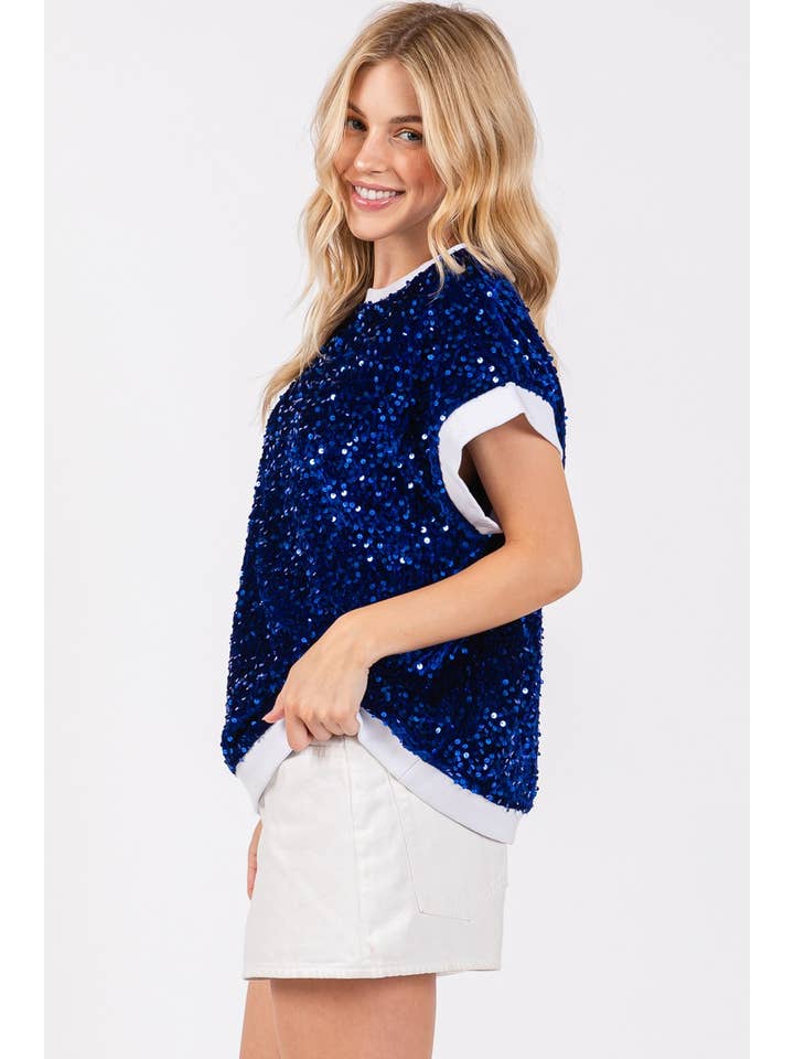 Purple Lava - Wholesale Blouse - Women's - GAMEDAY VELVET SEUQUIN TOP
