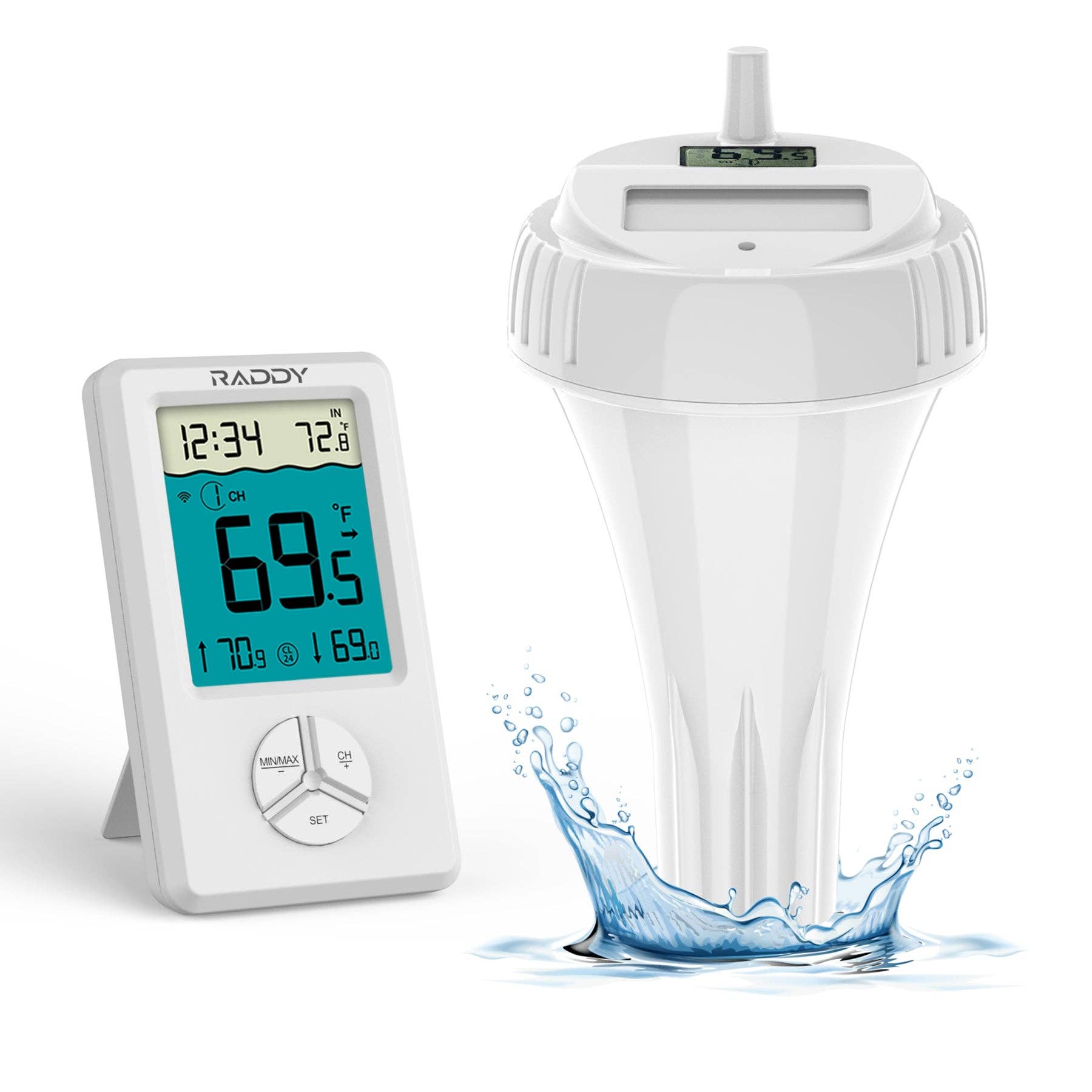 Radioddity - Wholesale Thermometer - Raddy PT-1 Wireless Water Thermometer | Digital Screen | IPX7 Waterproof | for Pools Hot Tubs Pond Bath0