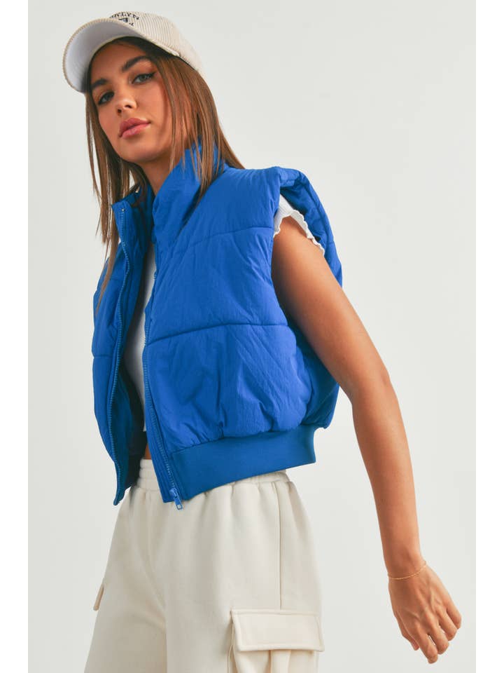 BUTTERMELON - Wholesale Outerwear Vest - Women's - Fall Zip-Up Crop Puffer Fall Vest - BMJ7012