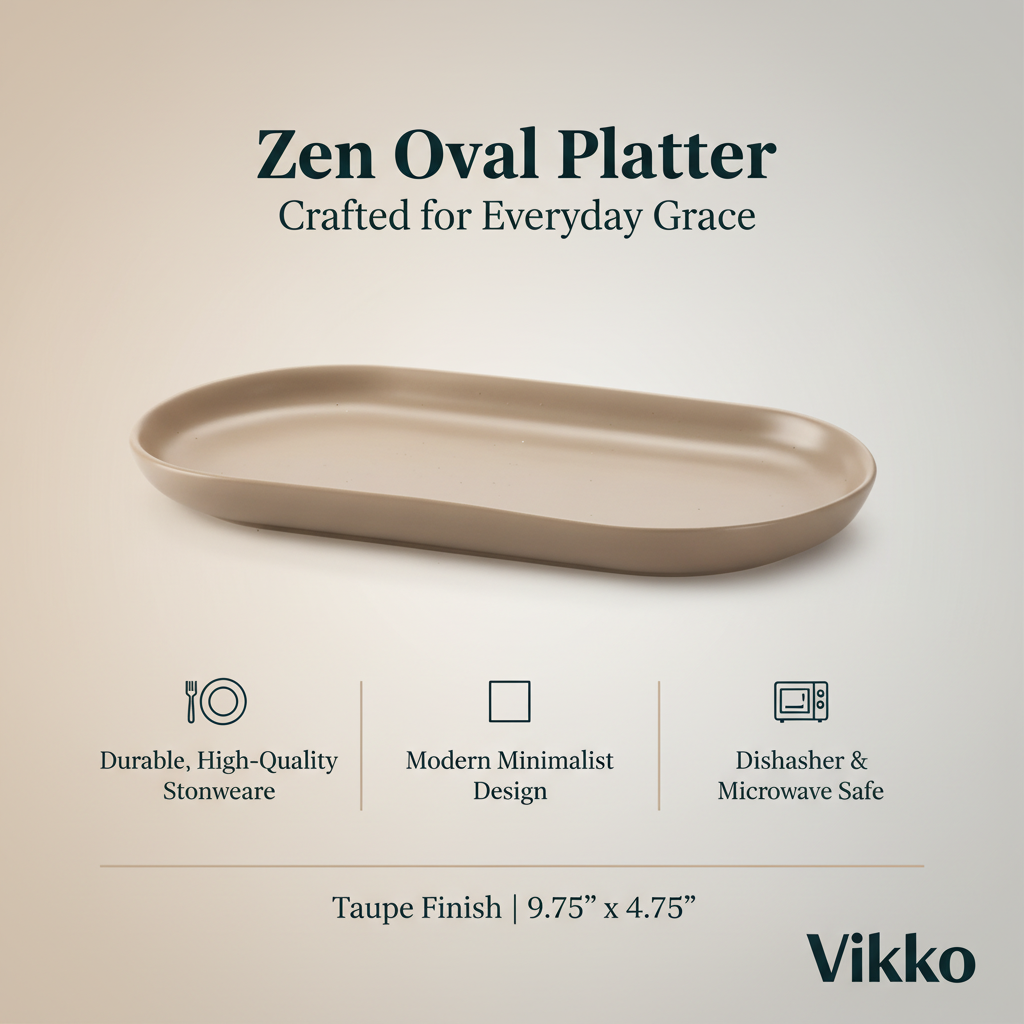 Kadra Kitchenware – Großhandel Servierplatten – Vikko - Zen, Ovaler Teller, Taupe, 24,77 cm x 12,07 cm3