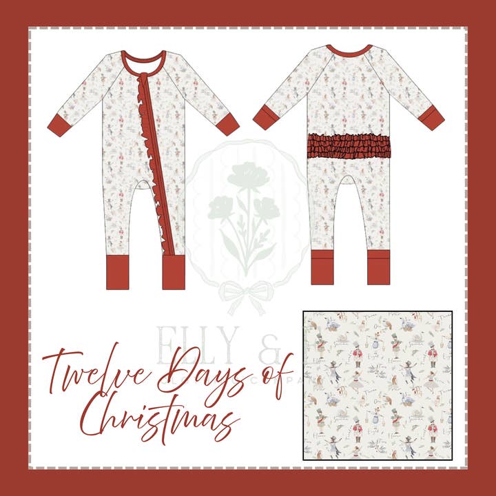 Twelve Days of Christmas Girls Zippy Bamboo Pajamas for wholesale by Elly & E Clothing Co.