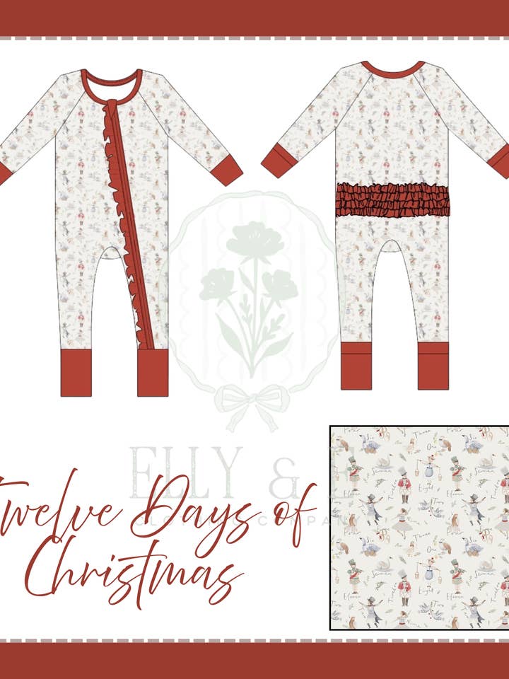 Twelve Days of Christmas Girls Zippy Bamboo Pajamas for wholesale by Elly & E Clothing Co.