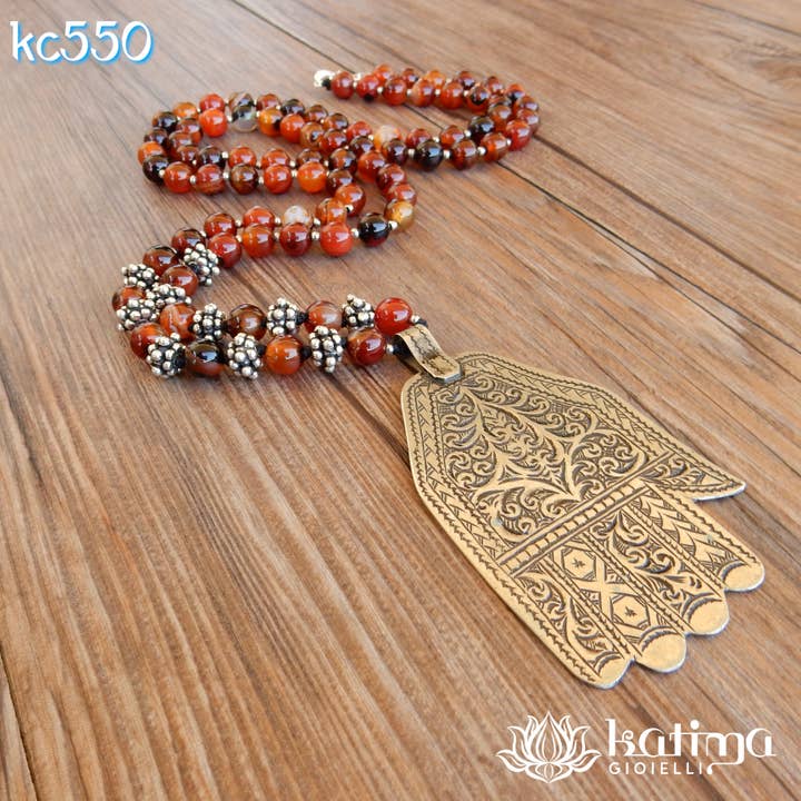 Katima Gioielli - Vendita all'ingrosso Collana con ciondolo/pendaglio - Collana Mano di Fatima berbera e corniola