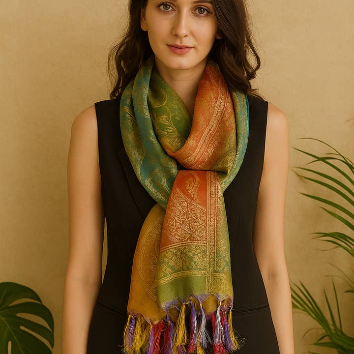 Meghcraft - Wholesale Scarf - Women's - Colorful Indian Banarasi Silk Scarves Scarf Stoles Assorted0