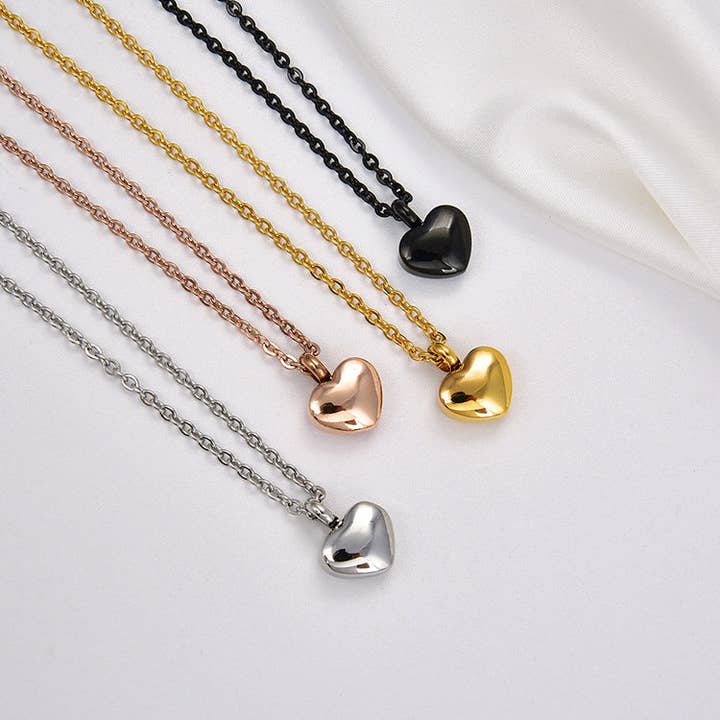 Perimade & Co. LLC - Wholesale Pendant/Charm Necklace - Human Ashes Heart Urn Pendant Necklace in Stainless Steel