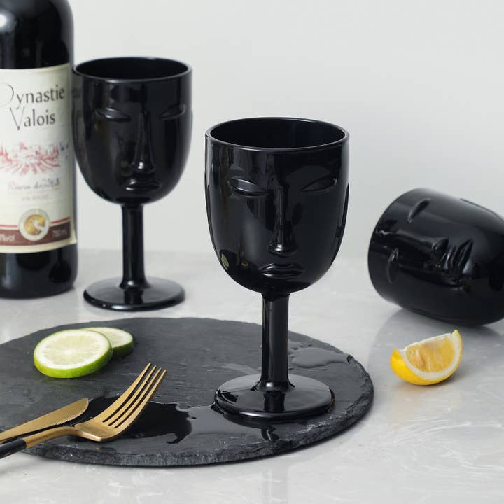 Everest Global - Wholesale Wine Glass - Human Face Black/White Goblet Glasses set of 62