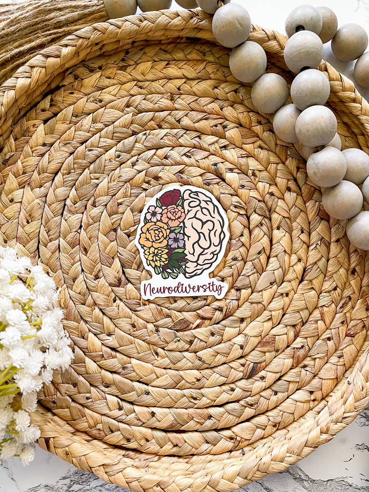 Neurodiversity Floral Brain Sticker 2.46" x 3" for wholesale by William Marie Designs