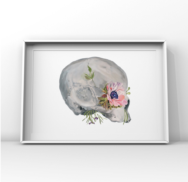 Trisha Thompson Adams - Wholesale Kunstprint - Floral Skull Flower Anatomy Art Print2