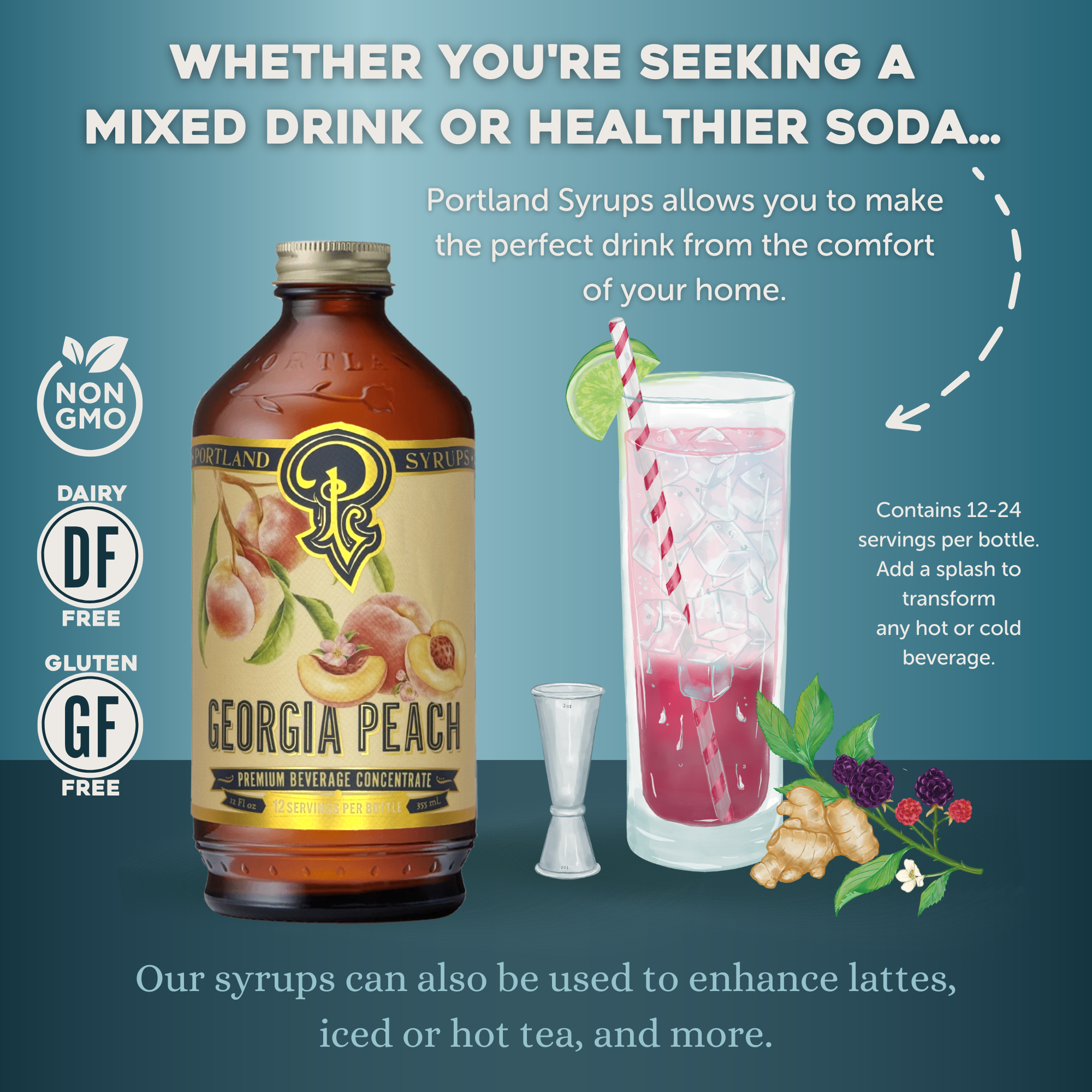 Portland Syrups - Wholesale Cocktail Mix/Syrup - Georgia Peach Syrup 12oz - cocktail / mocktail / Coffee /Tea4