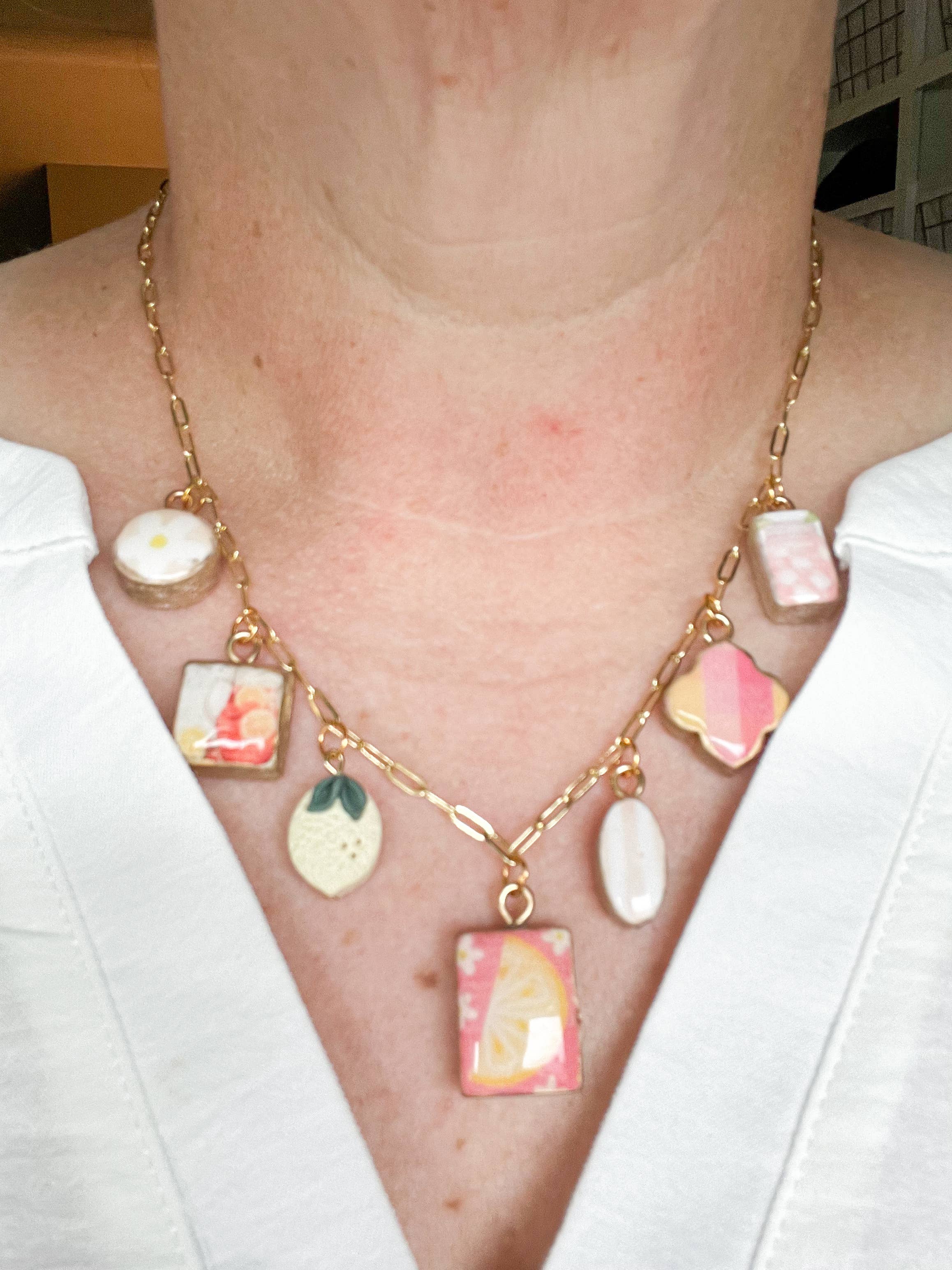 Morning Dew Designs - Wholesale Pendant/Charm Necklace - Pink Lemonade Themed Polymer Clay Charm Necklace2