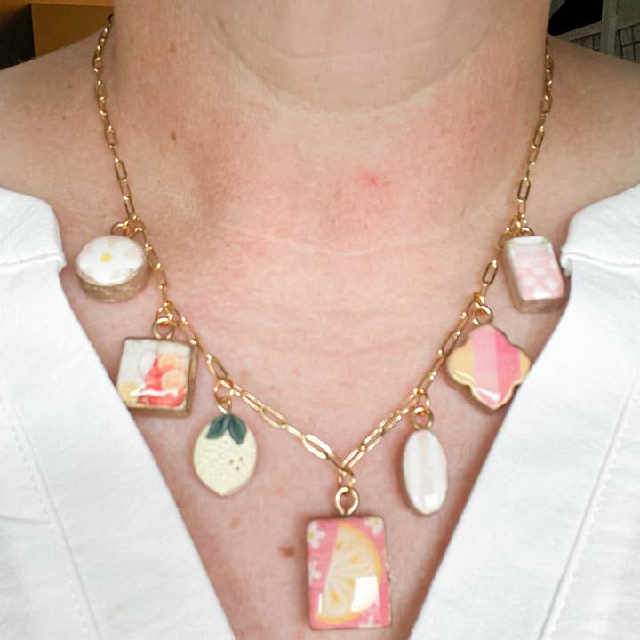Morning Dew Designs - Wholesale Pendant/Charm Necklace - Pink Lemonade Themed Polymer Clay Charm Necklace2